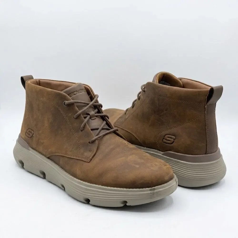 Skechers Leather Chukka Boot Dark Brown Classic Fit Garza Fontaine Mens 13